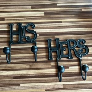 His and hers bathroom hooks